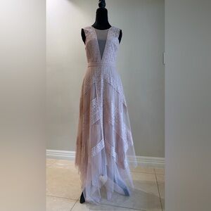 BCBGMaxAzria Andi Asymmetrical Lace and tulle Dress in Pink Blush